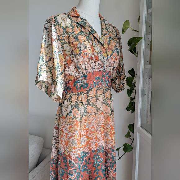 Moulinette Soeurs Printed Silk Maxi Dress sz 6 - Picture 5 of 14